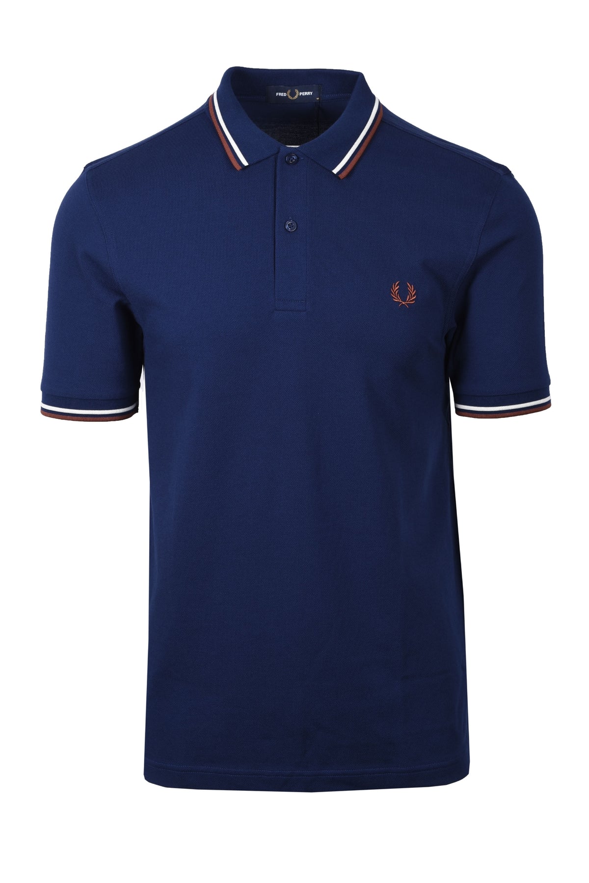 Fred Perry Twin Tipped Polo Shirt French Navy/Ecru/Brown Fred Perry Michael Stewart Menswear  Polo Shirts