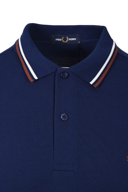 Fred Perry Twin Tipped Polo Shirt French Navy/Ecru/Brown Fred Perry Michael Stewart Menswear  Polo Shirts