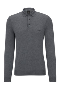 Boss Black Bono-l Long Sleeved Polo Shirt Medium Grey Boss Black