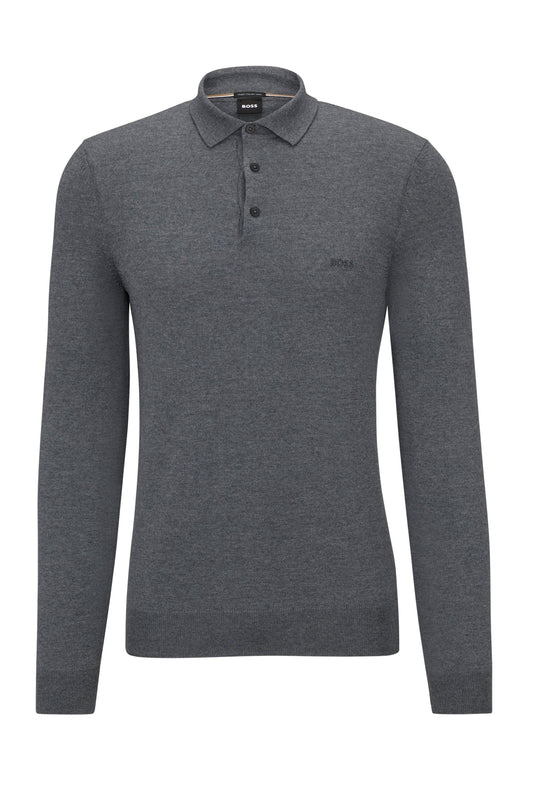 Polo à manches longues Boss Black Bono-l gris moyen