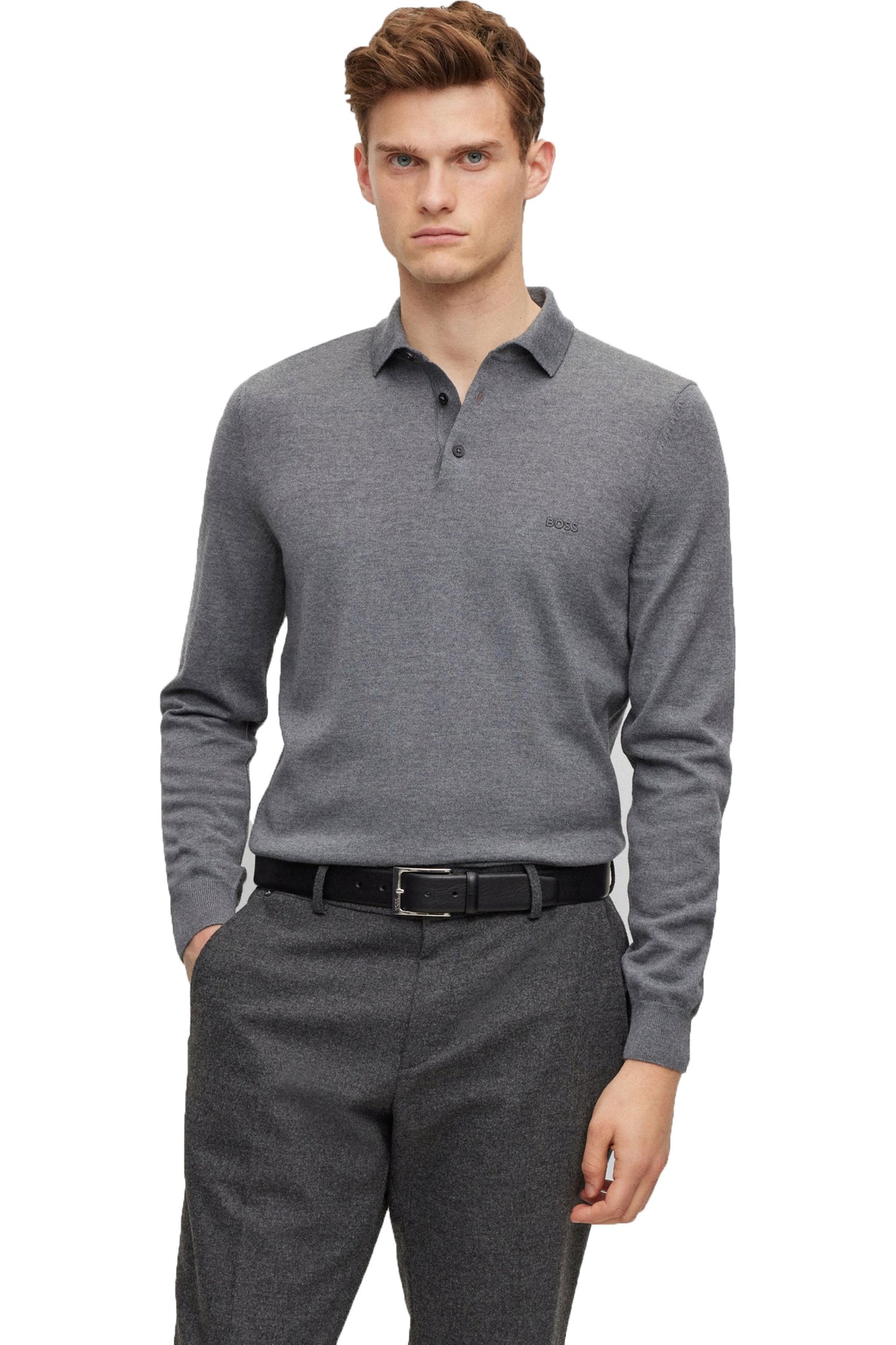 Boss Black Bono-l Polo a maniche lunghe grigio medio