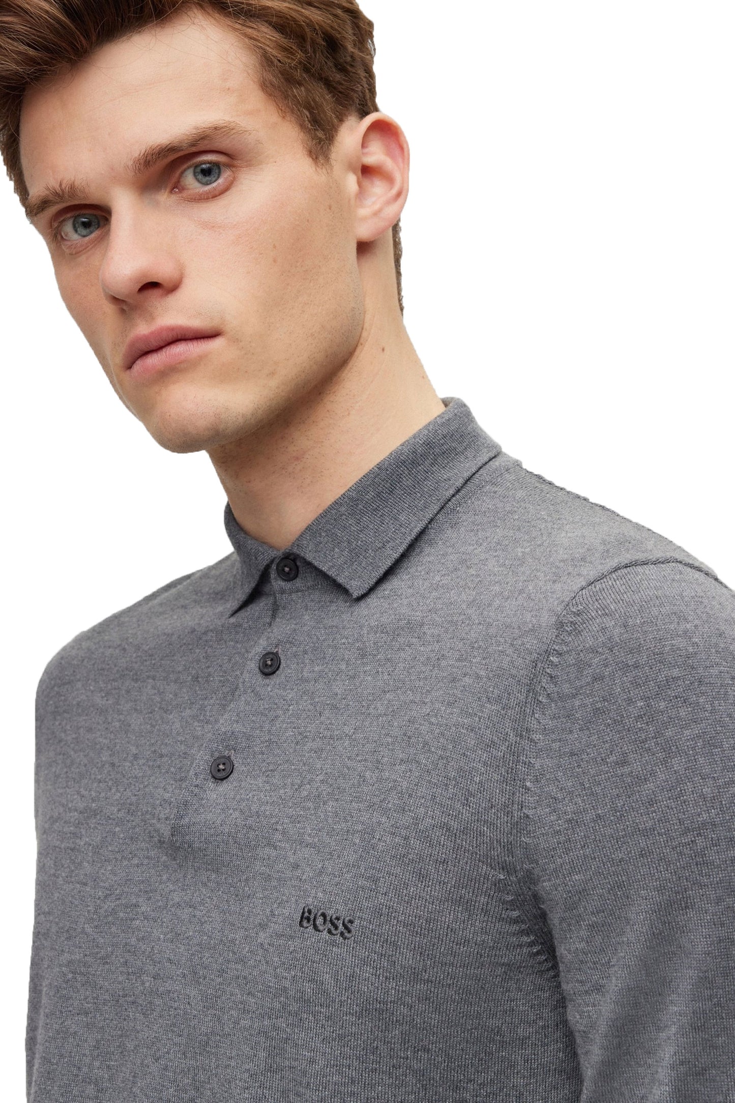 Boss Black Bono-l Polo a maniche lunghe grigio medio