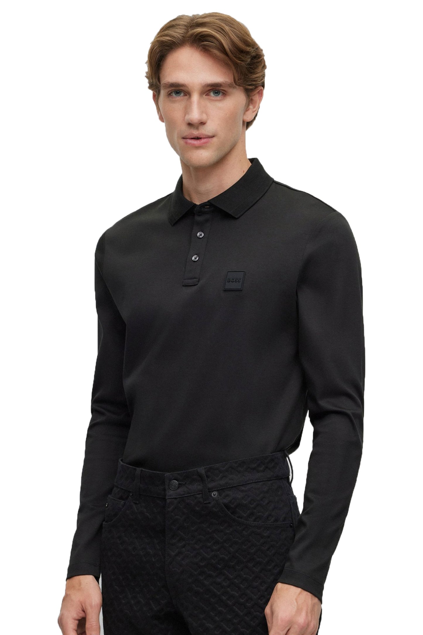 Polo à manches longues Boss Pado 08 noir