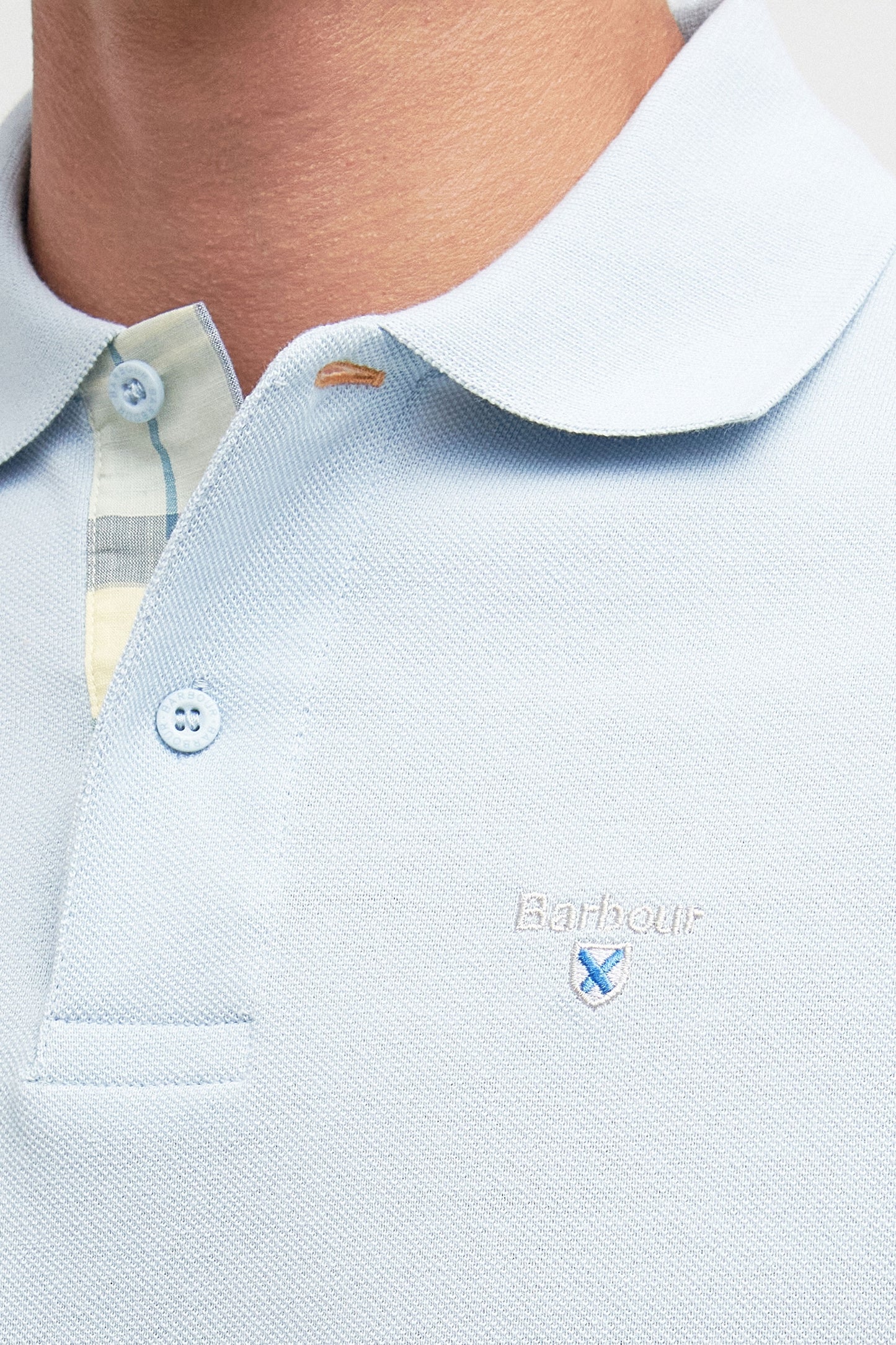 Polo Barbour in piqué scozzese Niagara Mist