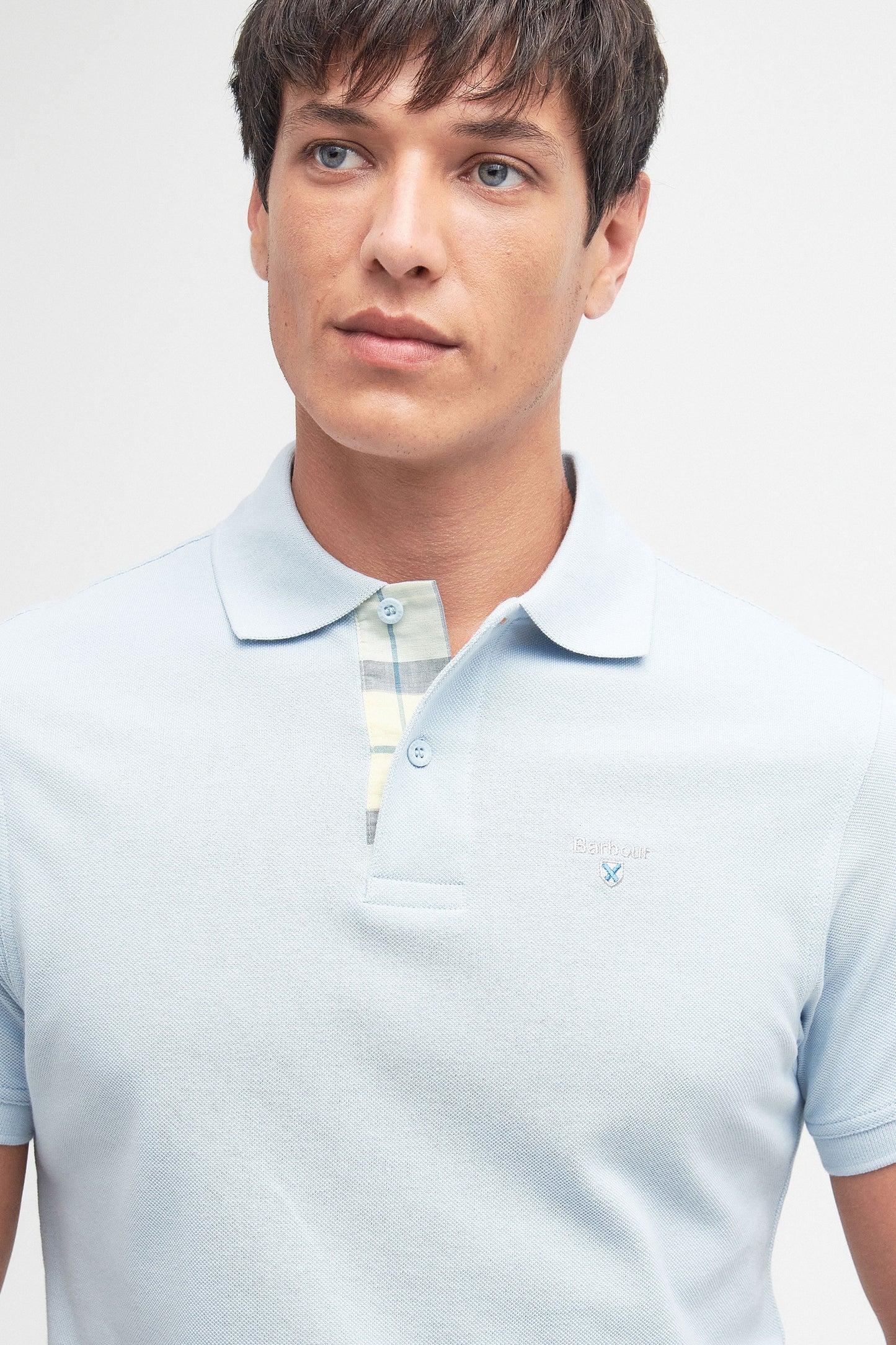 Polo Barbour in piqué scozzese Niagara Mist