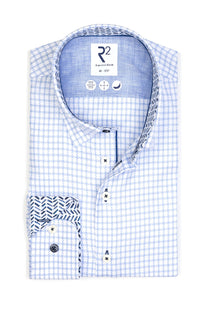 R2 Hidden Button Down Collar Light Blue Check R2