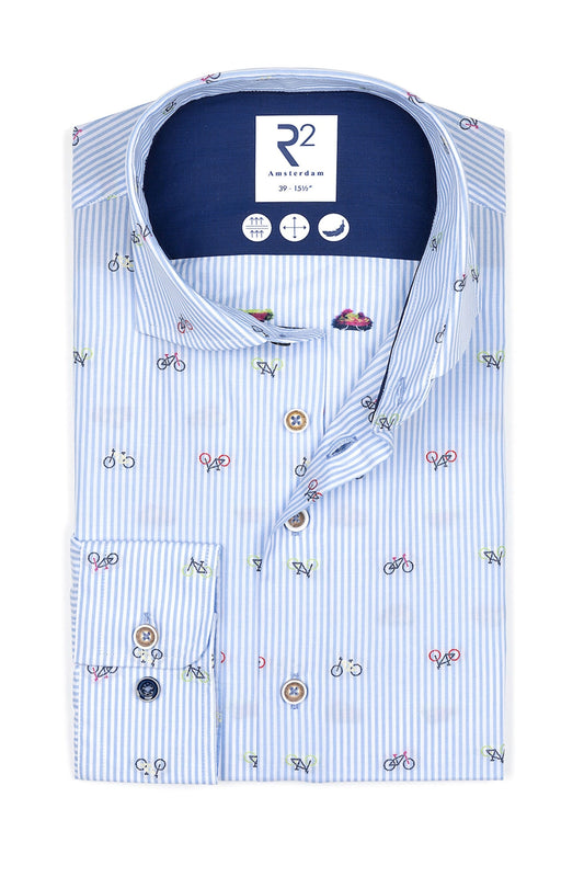 R2 Biycle Print Cutaway Collar Shirt Light Blue