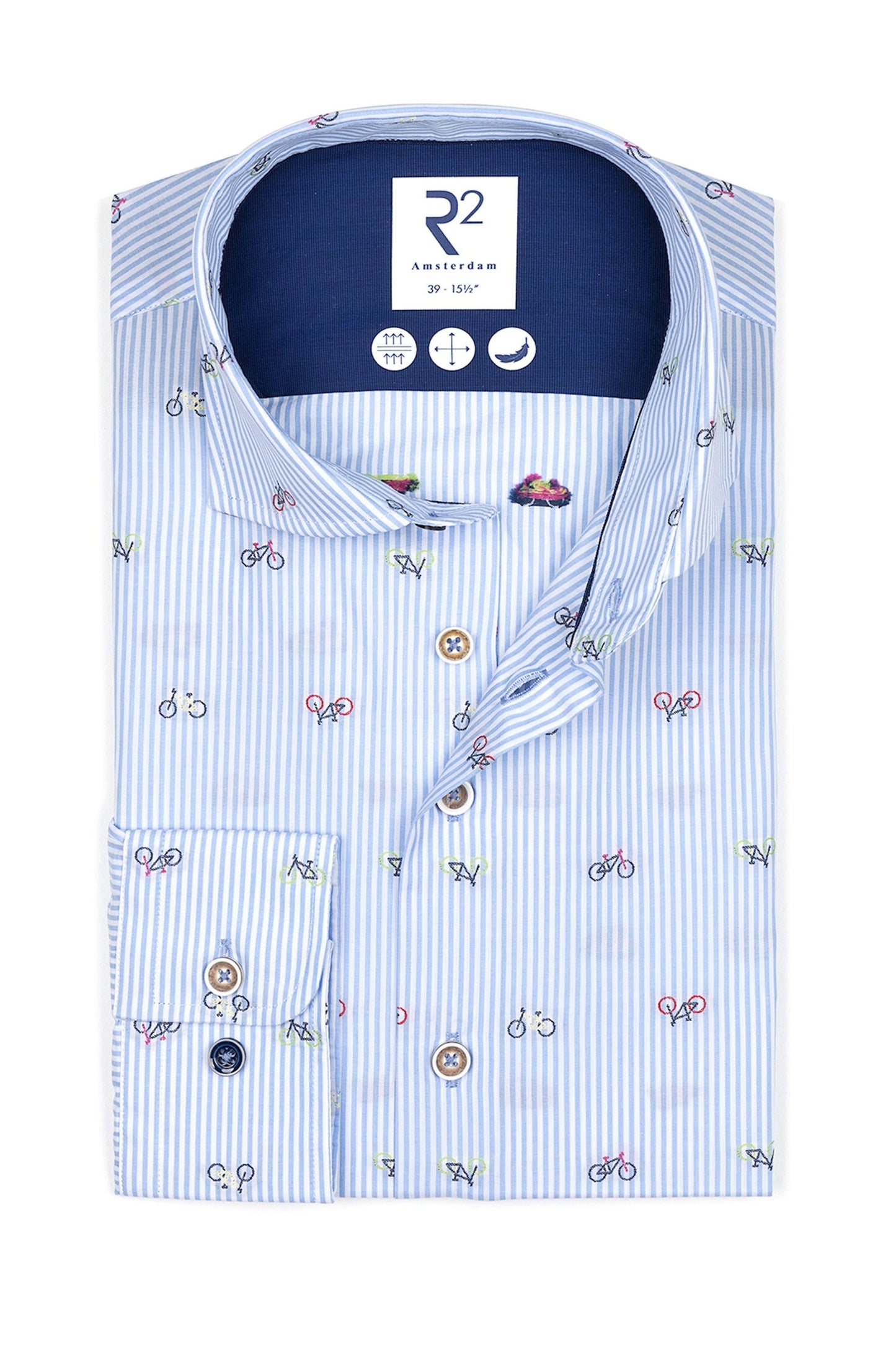 Camicia con colletto cutaway e stampa bicicletta R2 azzurro