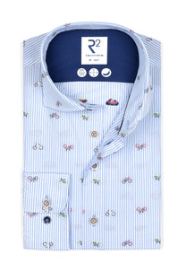 R2 Biycle Print Cutaway Collar Shirt Light Blue R2