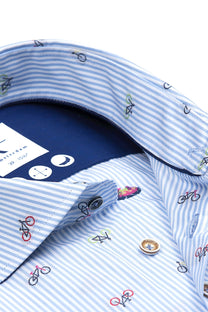 R2 Biycle Print Cutaway Collar Shirt Light Blue R2