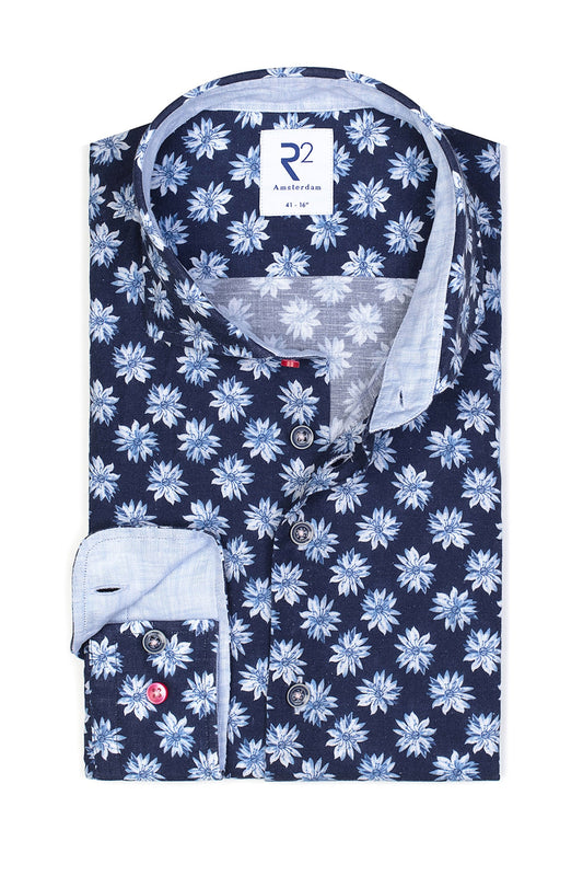 R2 Floral Linen Shirt Blue