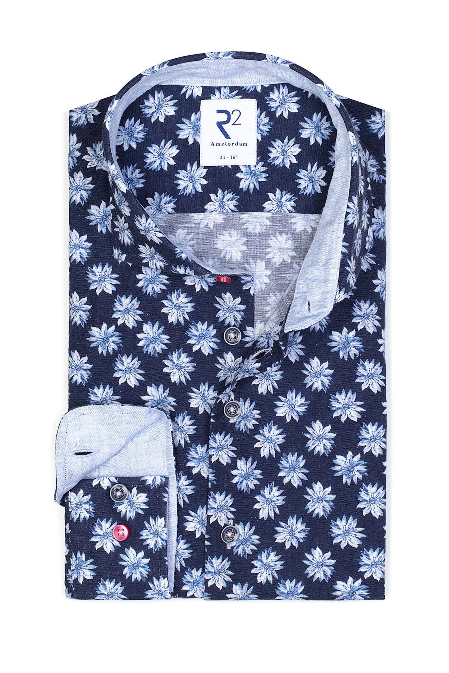 Camicia in lino floreale R2 blu