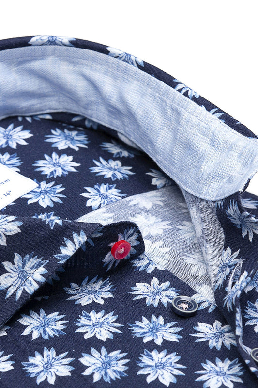 R2 Floral Linen Shirt Blue
