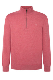 Hackett Cotton Silk Half Zip Knitwear Dusty Red Hackett