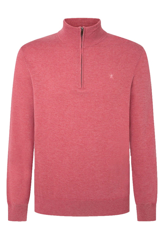 Hackett Cotton Silk Half Zip Knitwear Dusty Red