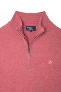 Hackett Cotton Silk Half Zip Knitwear Dusty Red Hackett