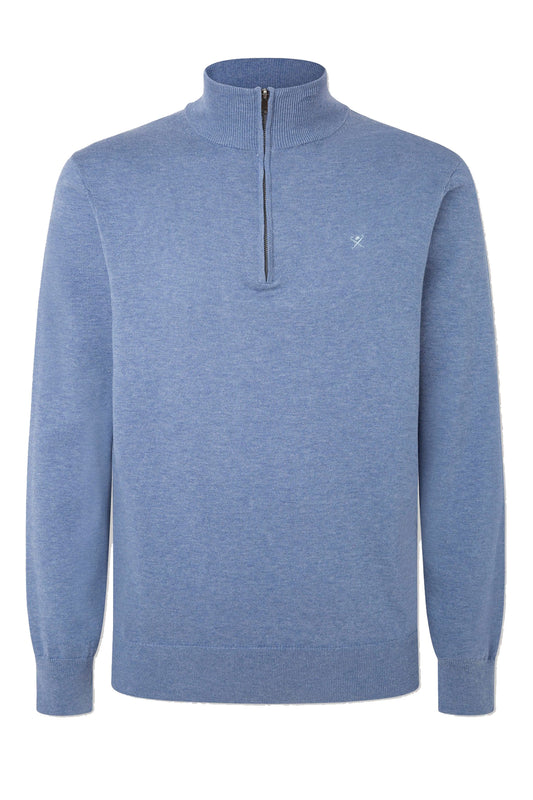 Hackett Cotton Silk Half Zip Knitwear Blue