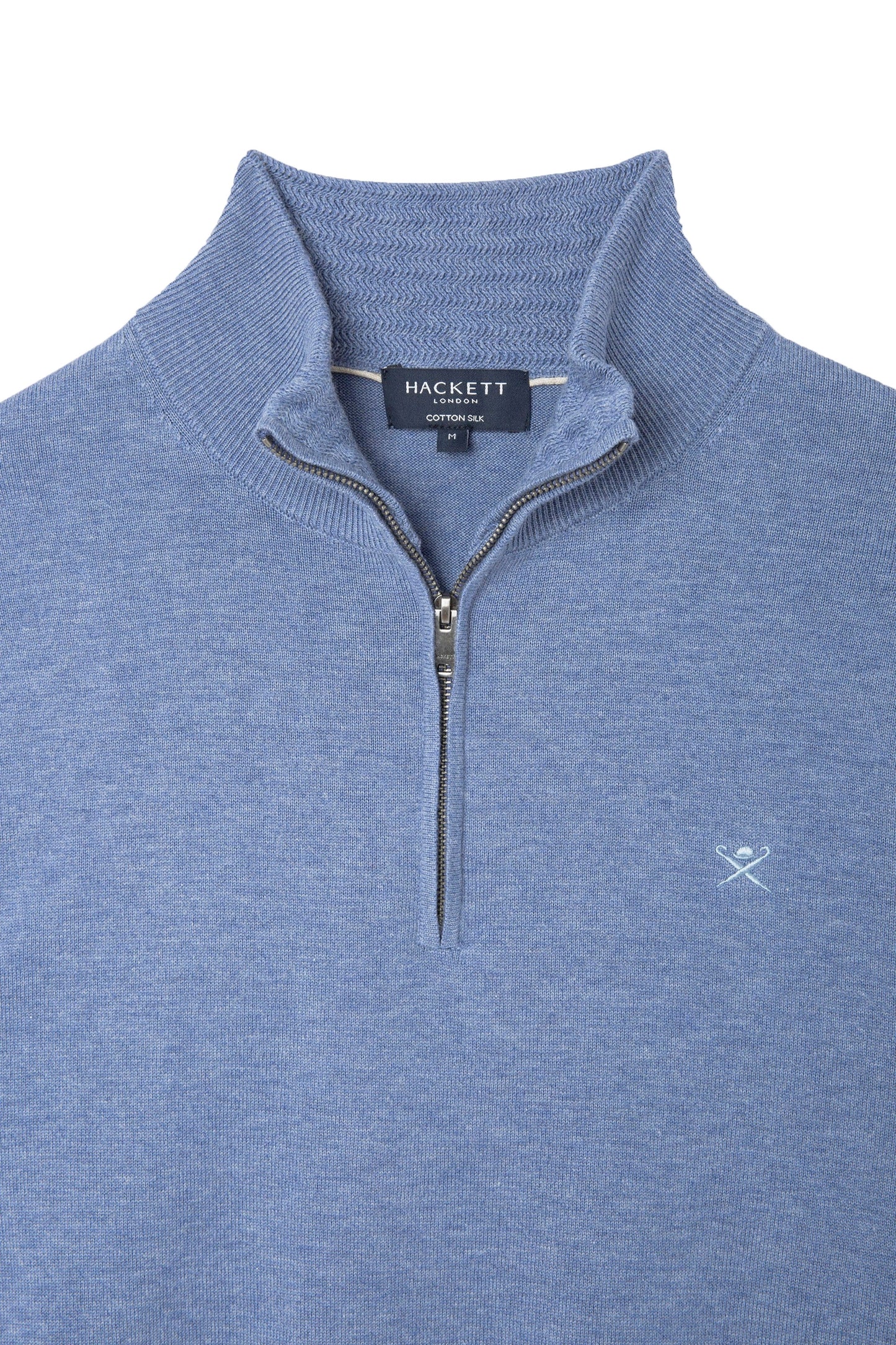 Hackett Cotton Silk Half Zip Knitwear Blue