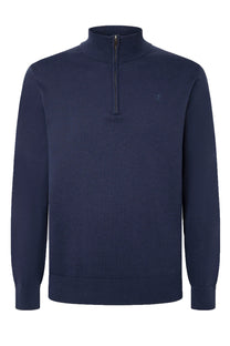 Hackett Cotton Silk Half Zip Knitwear Navy Hackett