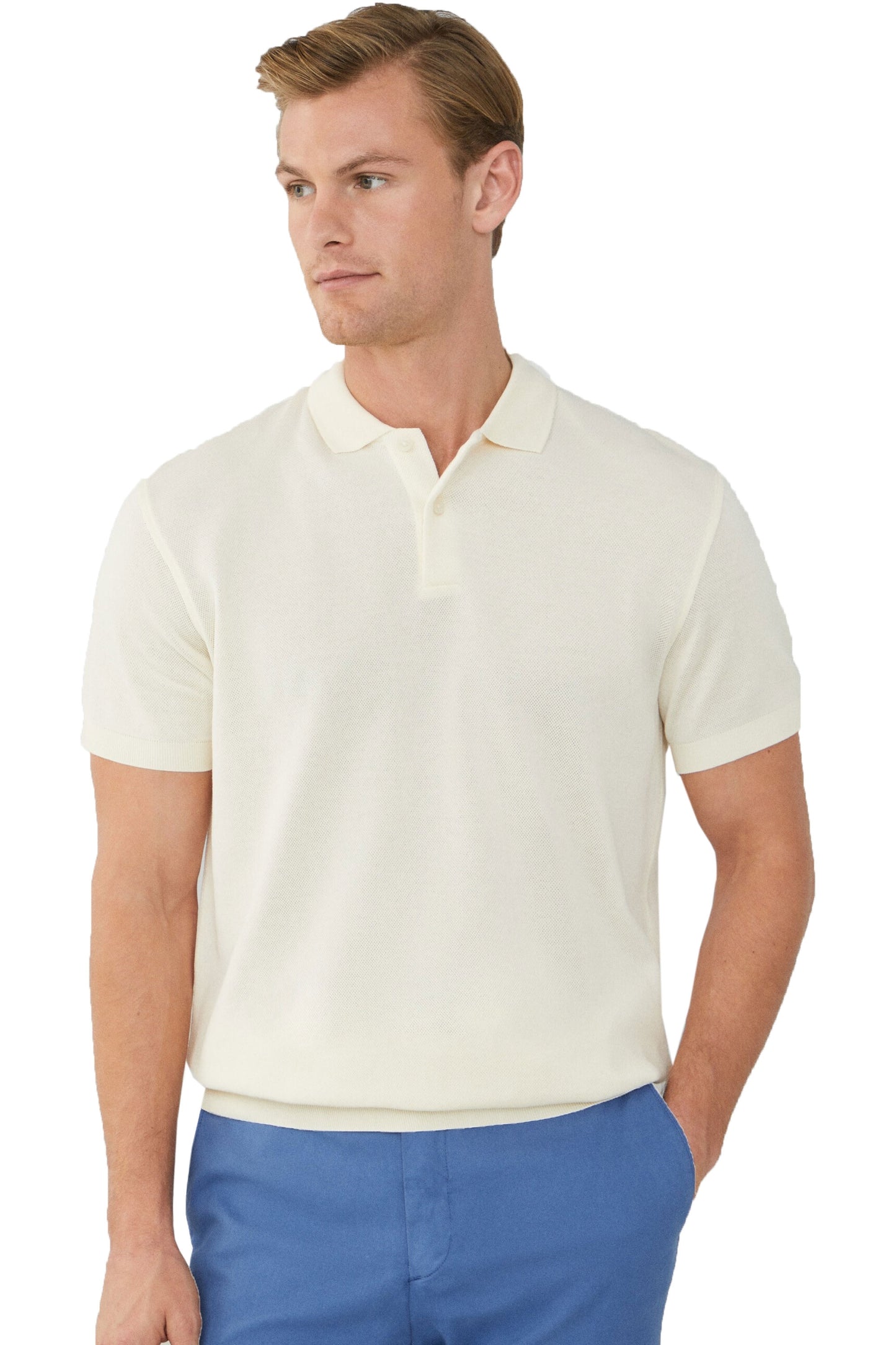 Hackett Stop Start Knit Polo Shirt Canvas White