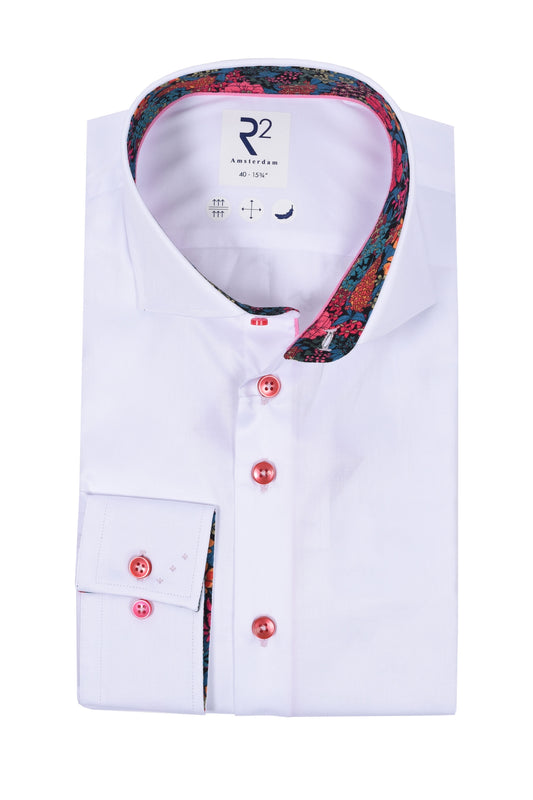 Camicia con colletto tagliato e stampa floreale Liberty R2 rosa bianca 