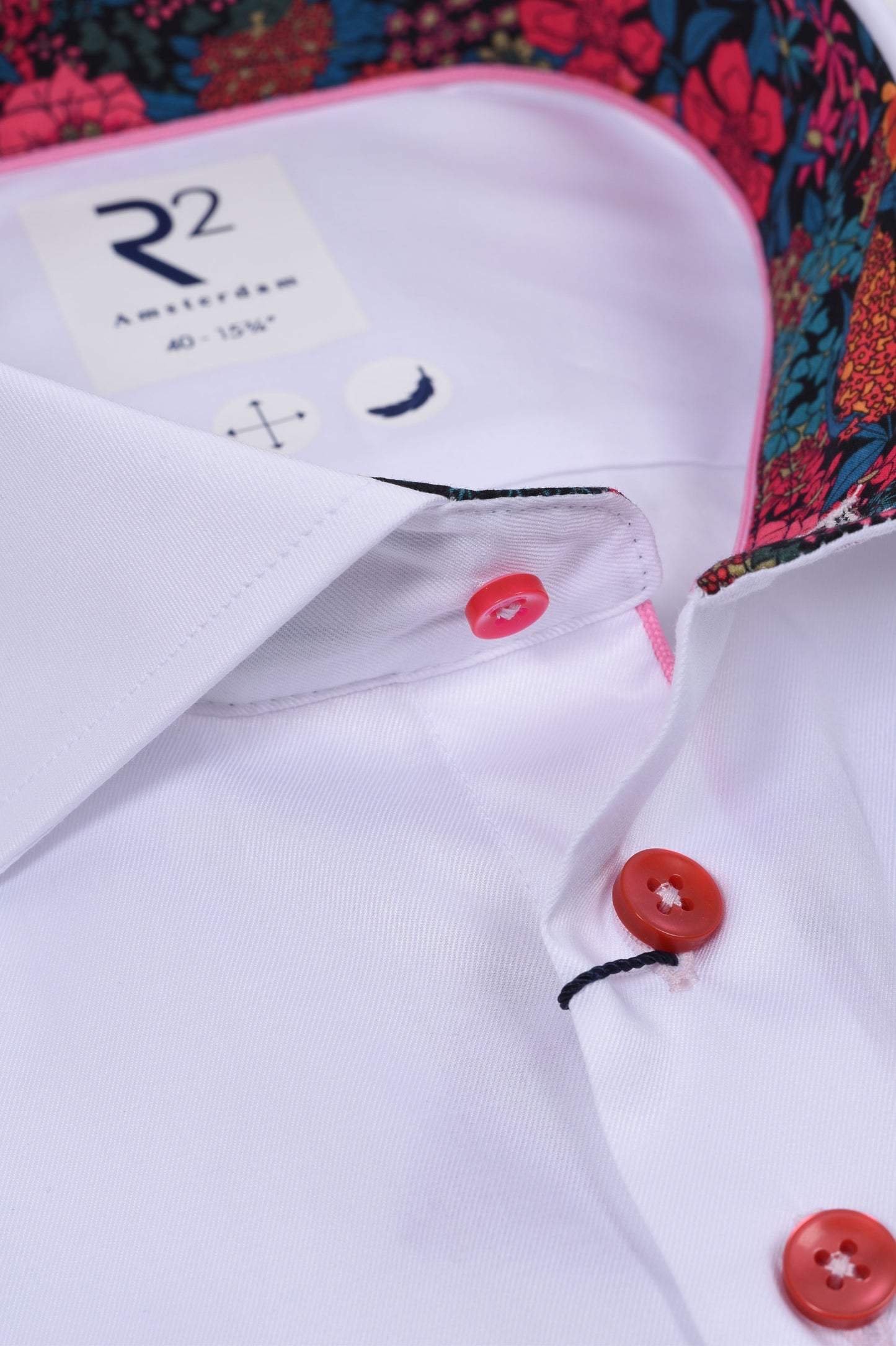 Camicia con colletto tagliato e stampa floreale Liberty R2 rosa bianca 