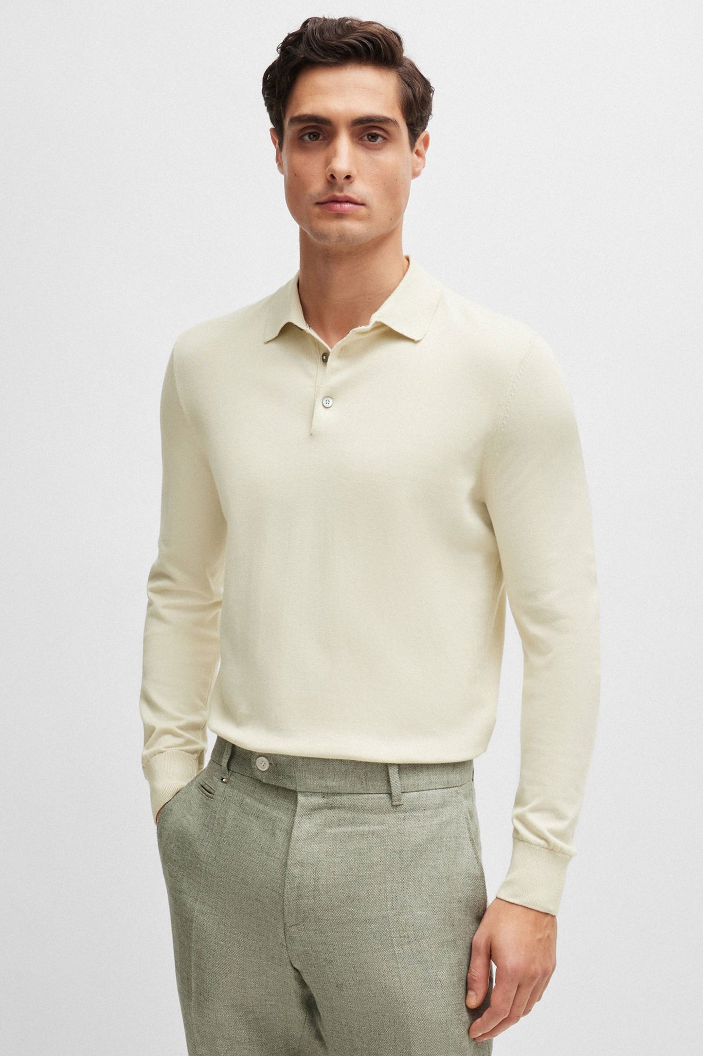 Polo tricoté Boss Gemello Open Blanc