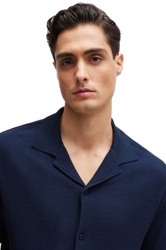Boss Powell 129 Button Through Polo Shirt Dark Blue