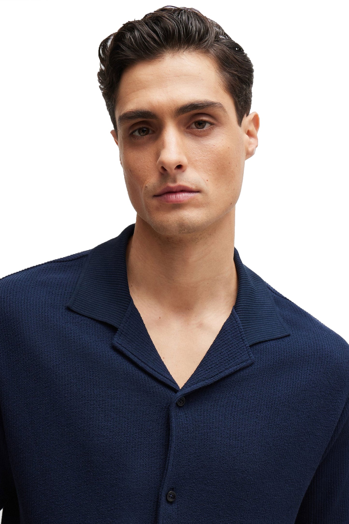 Boss Powell 129 Button Through Polo Shirt Blu Scuro