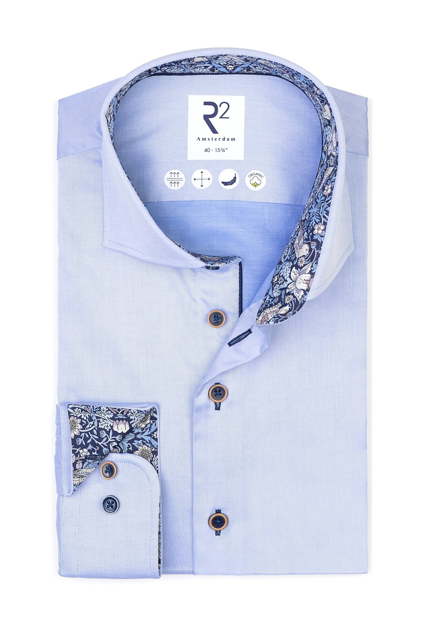 Camicia con collo tagliato R2 Liberty Print azzurro chiaro