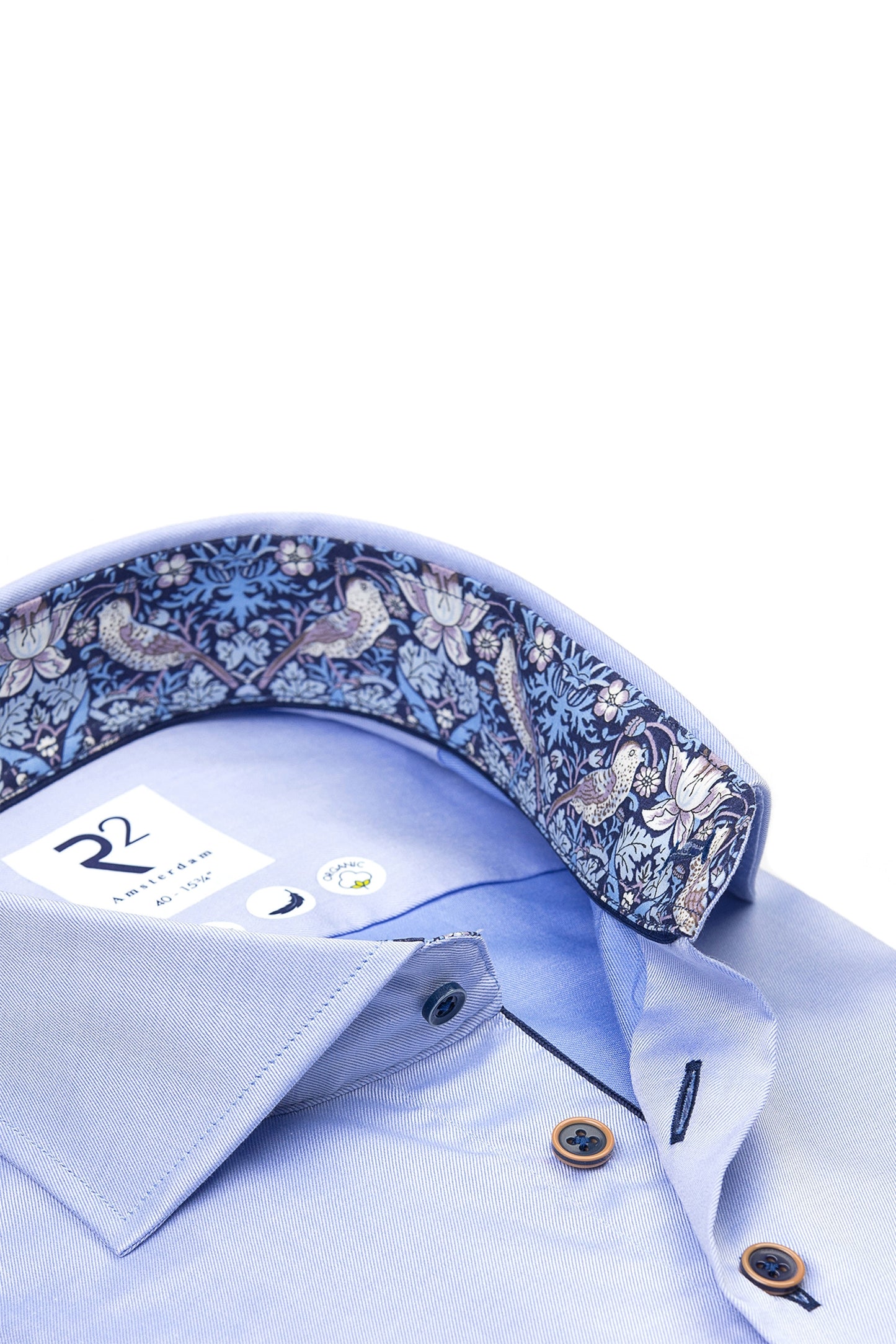 Camicia con collo tagliato R2 Liberty Print azzurro chiaro