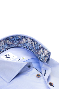 R2 Liberty Print Cut Away Collar Shirt Light Blue R2