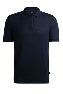 Boss Trieste Half Zip Short Sleeved Polo Shirt Dark Blue Boss Black
