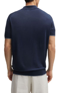Boss Trieste Half Zip Short Sleeved Polo Shirt Dark Blue Boss Black