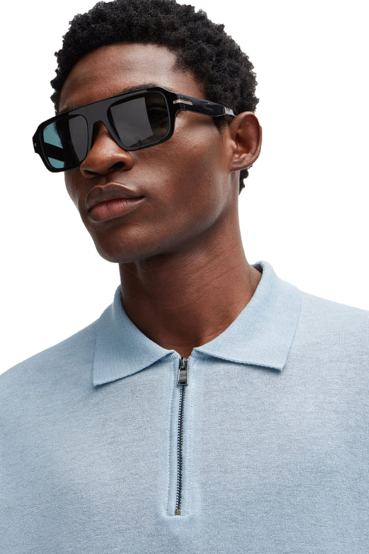 Boss Trieste Half Zip Short Sleeved Polo Shirt Light Pastel Blue