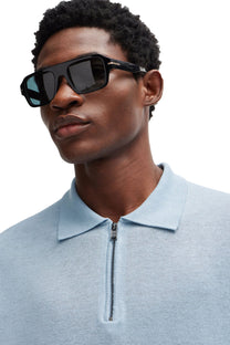 Boss Trieste Half Zip Short Sleeved Polo Shirt Light Pastel Blue Boss Black