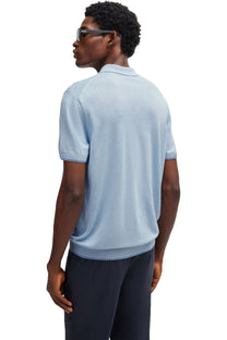 Boss Trieste Half Zip Short Sleeved Polo Shirt Light Pastel Blue Boss Black