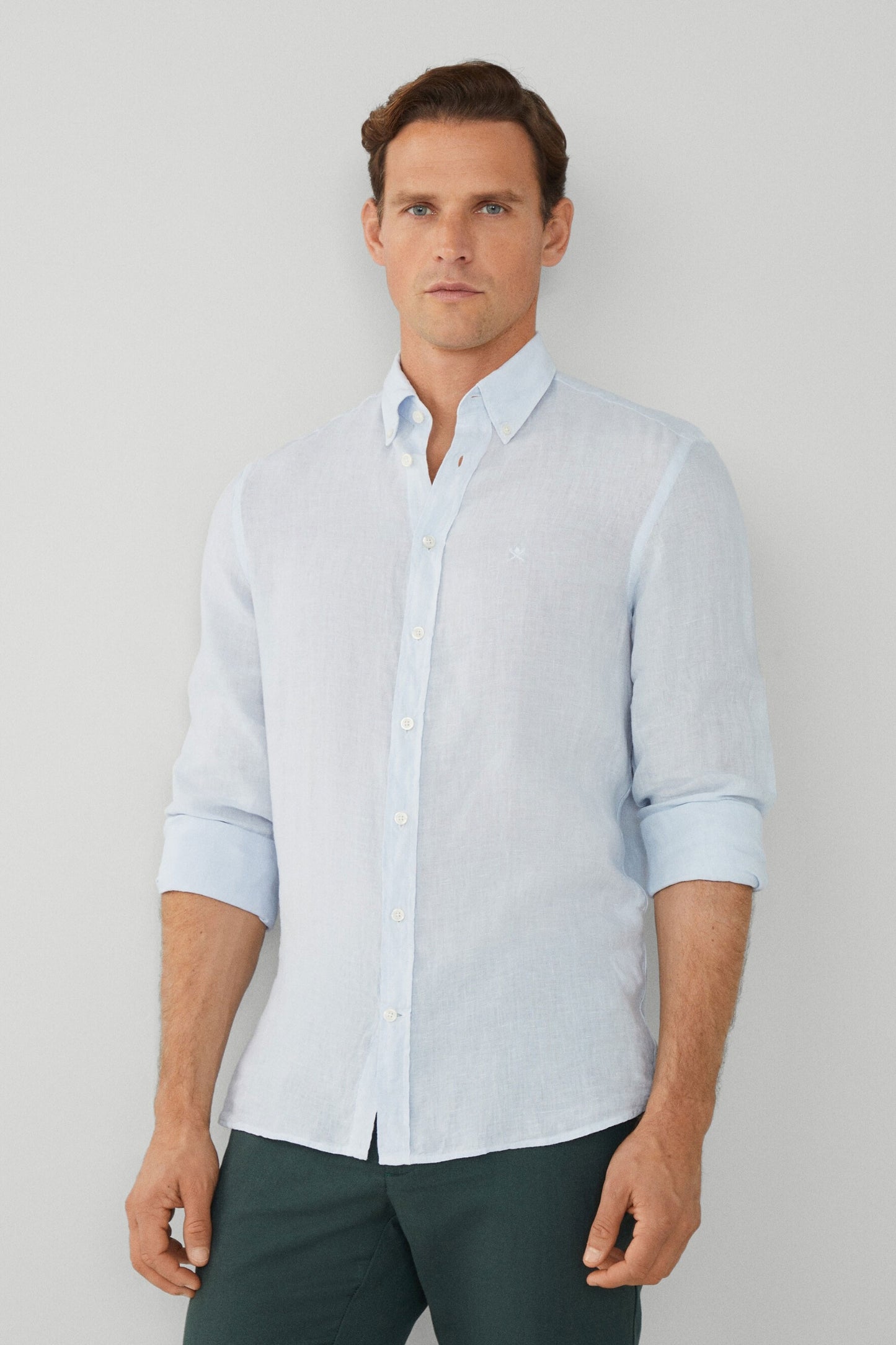 Hackett Linen Long Sleeved Shirt Sky Blue