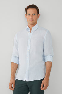 Hackett Linen Long Sleeved Shirt Sky Blue Hackett