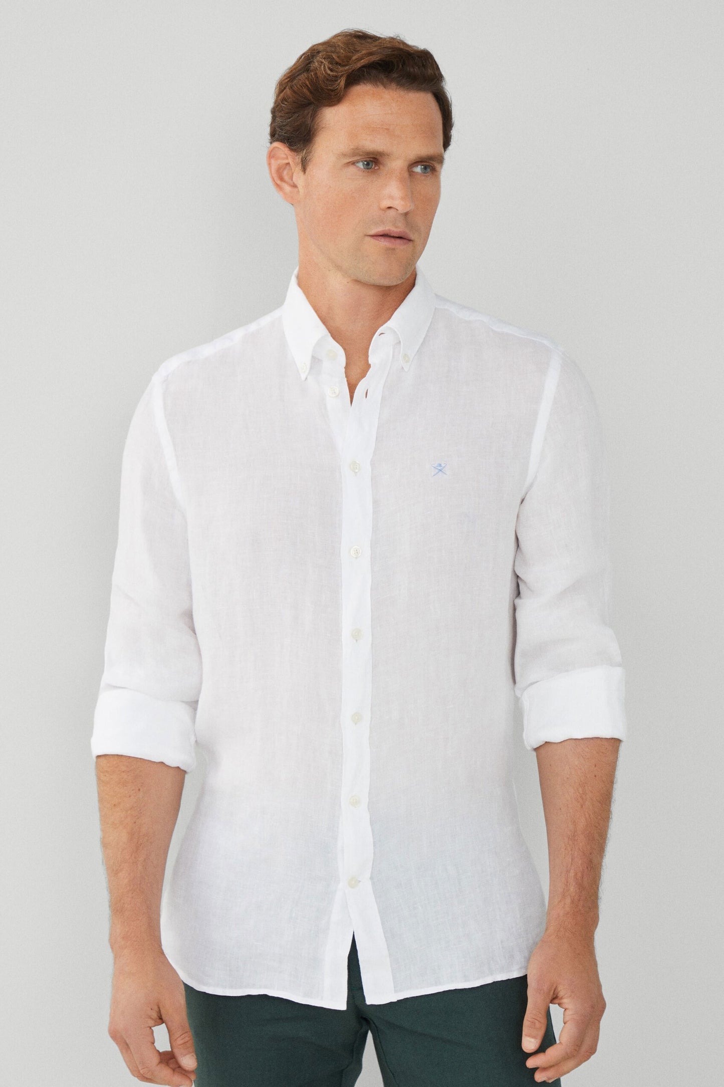 Hackett Linen Long Sleeved Shirt White