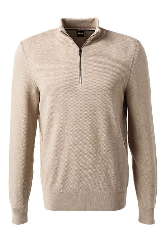 Boss Ebrando Half Zip Maglieria Beige Scuro