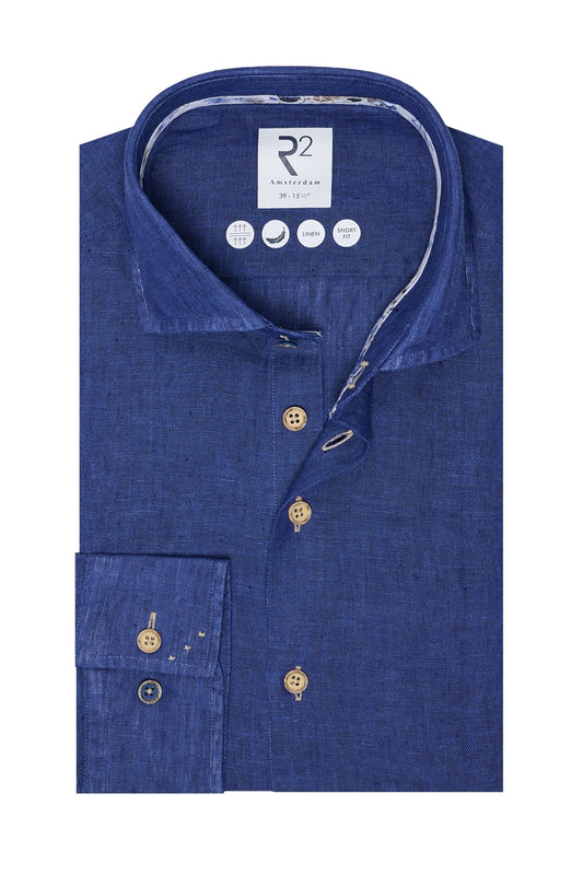 Camicia in lino a maniche lunghe R2 Cobalto