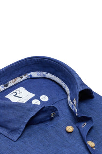 R2 Long Sleeved Linen Shirt Cobalt R2