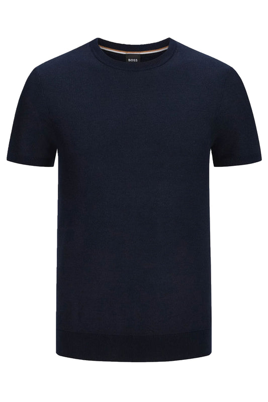 Boss Tantino Short Sleeved Crew Neck Knitwear Dark Blue