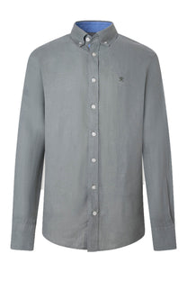 Hackett Long Sleeved Linen Shirt Green Hackett