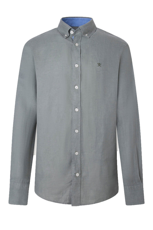 Hackett Long Sleeved Linen Shirt Green