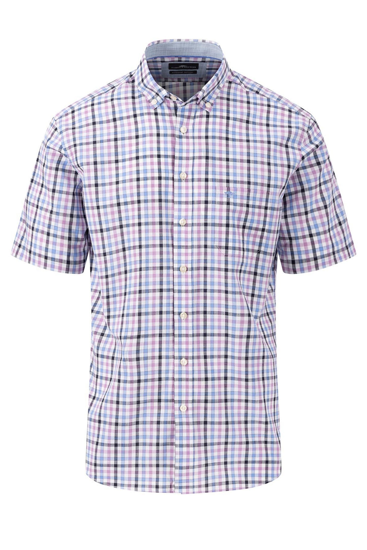 Camicia a quadri a maniche corte Fynch-hatton color lavanda polveroso