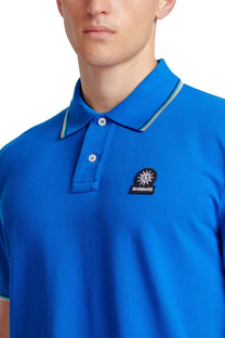 Sandbanks Badge Logo Tipped Sleeve Polo Shirt Nautical Blue Sandbanks
