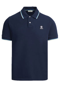 Sandbanks Badge Logo Tipped Sleeve Polo Shirt Navy Sandbanks