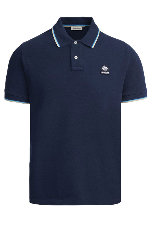 Polo à manches à liseré et logo Sandbanks Badge bleu marine